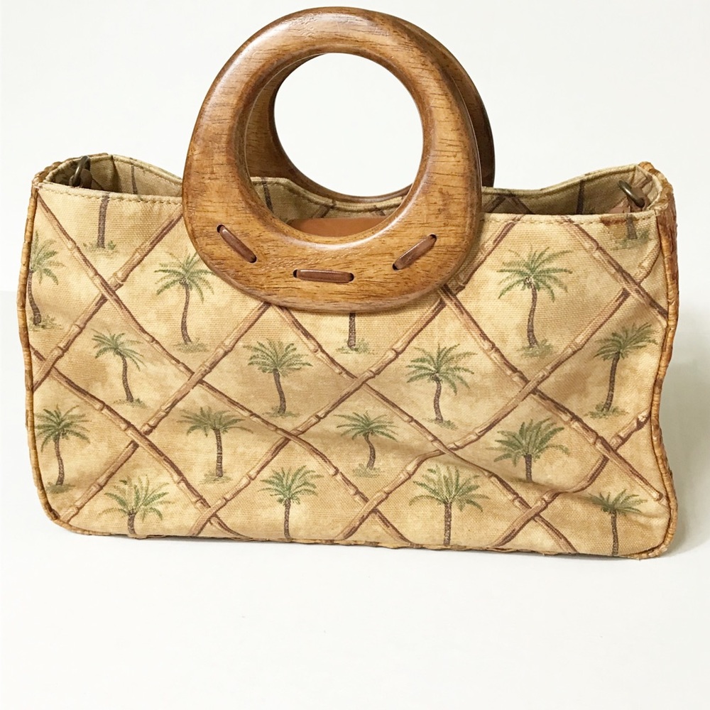 Fossil Palm Trees Canvas Woven Straw Bag